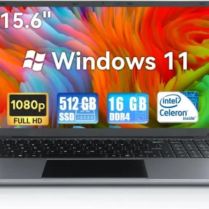 15.6 Inch Laptop Windows 11 Notebook 16G RAM 512GB SSD Quad-Core Intel Celeron N5095 Processors 1080P IPS FHD Laptop Computer