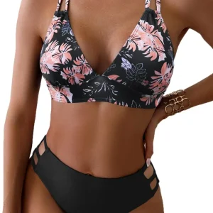 Bikini Sexy Cut Out color coral dos piezas cintura media Zona Tendencias