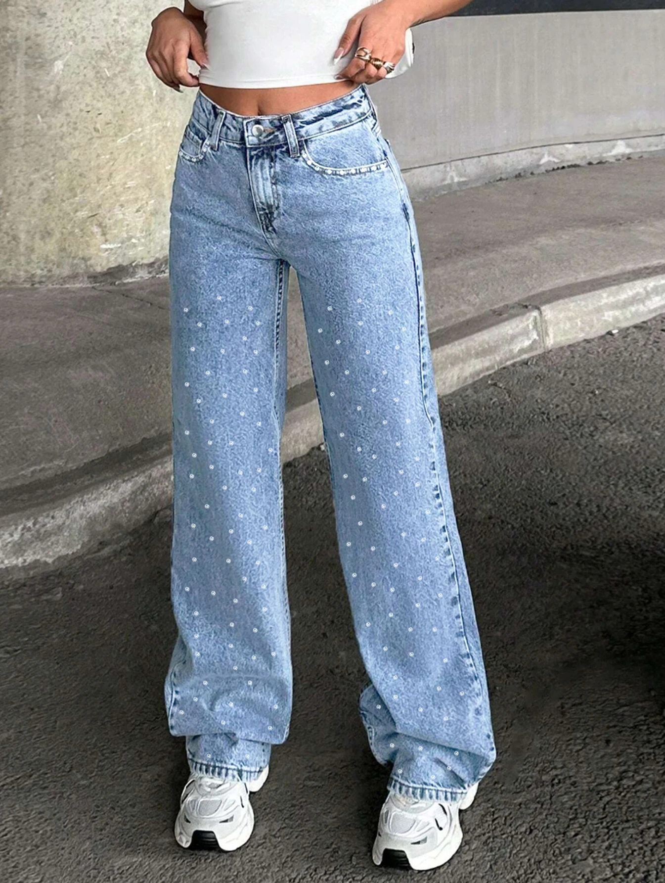 Increíbles Jeans Rectos de Estilo Vintage - Tiro Bajo y Diamantes 2026 - Imagen 4