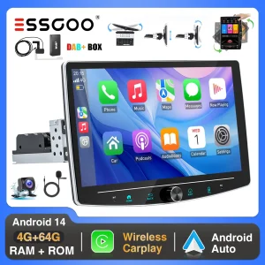 Radio Android 14 Universal 1 DIN - Pantalla Rotatoria 10.1" con Carplay y Perilla Zona Tendencias