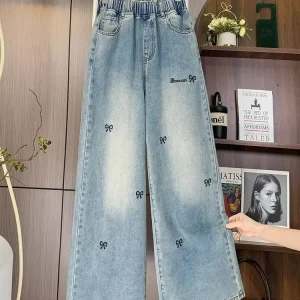 Jeans Wide Leg Plus Size con lazo bordado estilo
