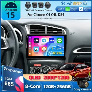 Reproductor Android 15 para Citroën C4 y DS4 (2013-2017) - Carplay Inalámbrico y 4G Zona Tendencias