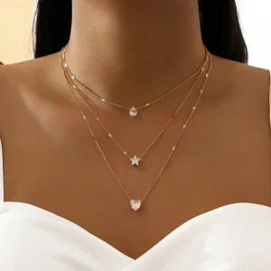 Collar Multicapa de Metal para Mujer con Dijes de Corazón y Estrella - Estilo Tendencia Exlusivo 2026