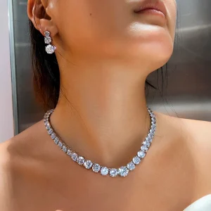 Collar de brillantes novia conjunto joyería nupcial Qoolady gargantilla y pendientes de zirconia cúbica