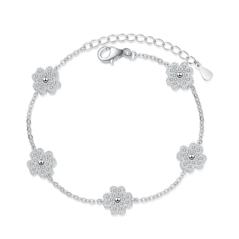 Pulsera de plata 925 Sunandmoon con micro-incrustaciones de moissanita brillante y cadena clásica - Zona Tendencias