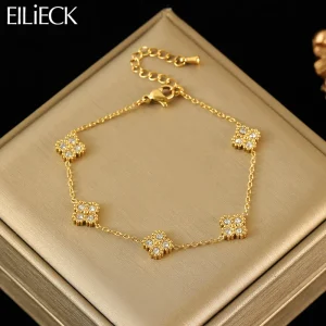 Pulsera trebol de marca EILIECK en joyería de acero inoxidable 316L resistente al agua