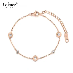 Pulsera de acero inoxidable Lokaer con dijes circulares de números romanos y cristal de circonia cúbica AAA - Zona Tendencias
