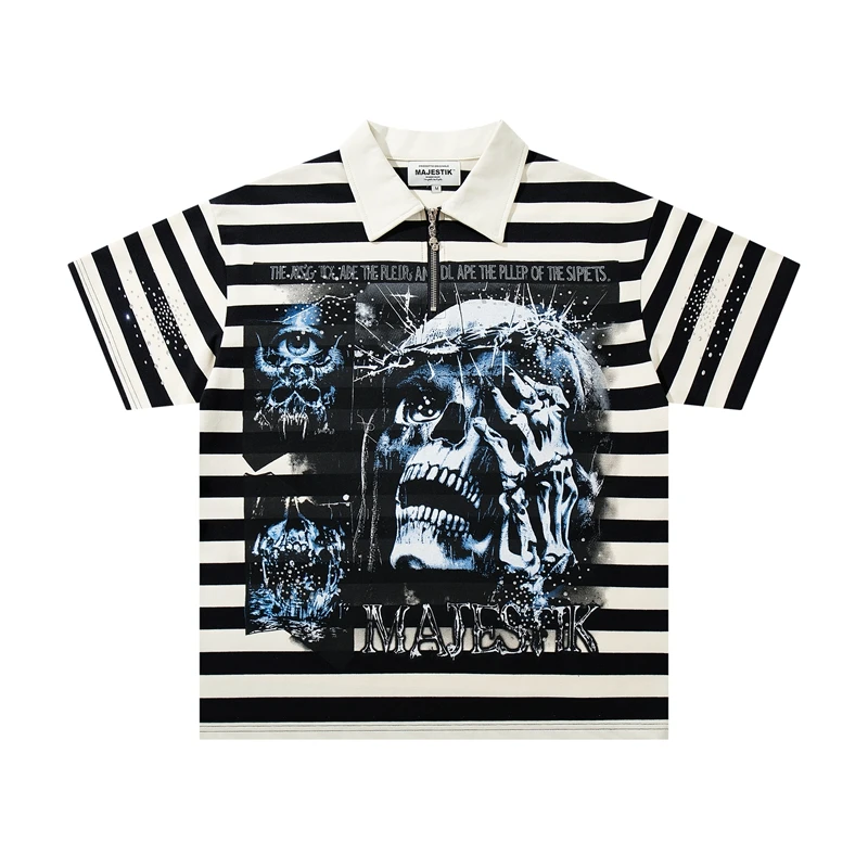 Polo Oversize con Media Cremallera Remaches y Estras para Hombre | Camiseta Streetwear Color Block - Imagen 10