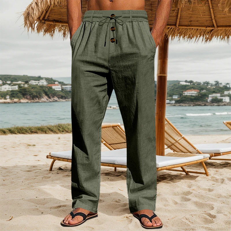 Pantalón de Lino y Algodón Holgado para Hombre con Cintura Elástica y Cordón - Imagen 6