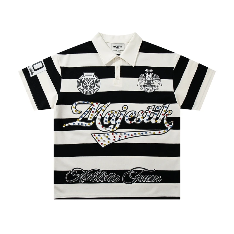 Polo Oversize con Media Cremallera Remaches y Estras para Hombre | Camiseta Streetwear Color Block - Imagen 11