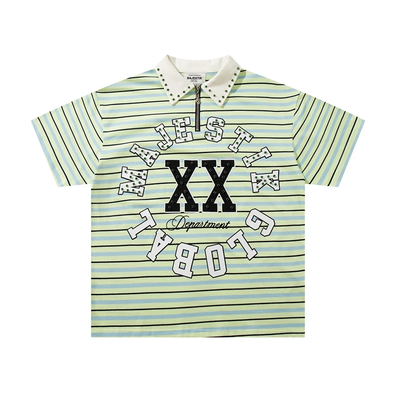 Polo Oversize con Media Cremallera Remaches y Estras para Hombre | Camiseta Streetwear Color Block - Imagen 8